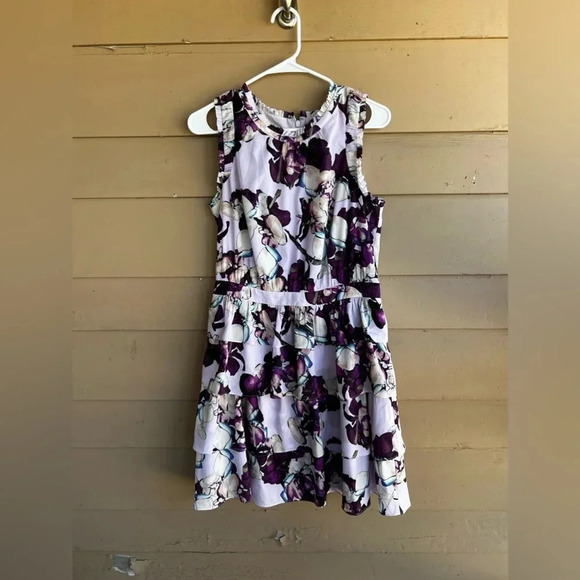 Banana Republic Purple Floral Ruffle Tiered Mini Dress - Women's Size 10 - Picture 3 of 6